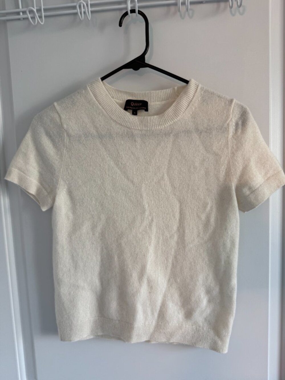 Quince Ivory Cashmere Short Sleeve Sweater (Small)